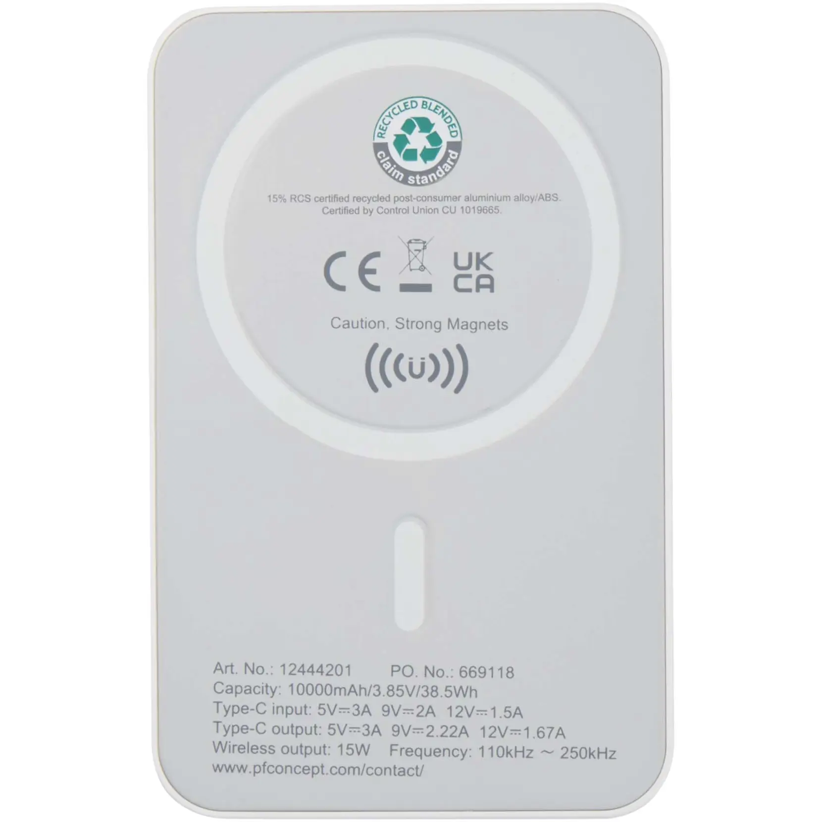 Bild på Acrab 10 000 mAh 15 W magnetisk trådlös powerbank med 20 W PD – tillverkad av återvunnen plast