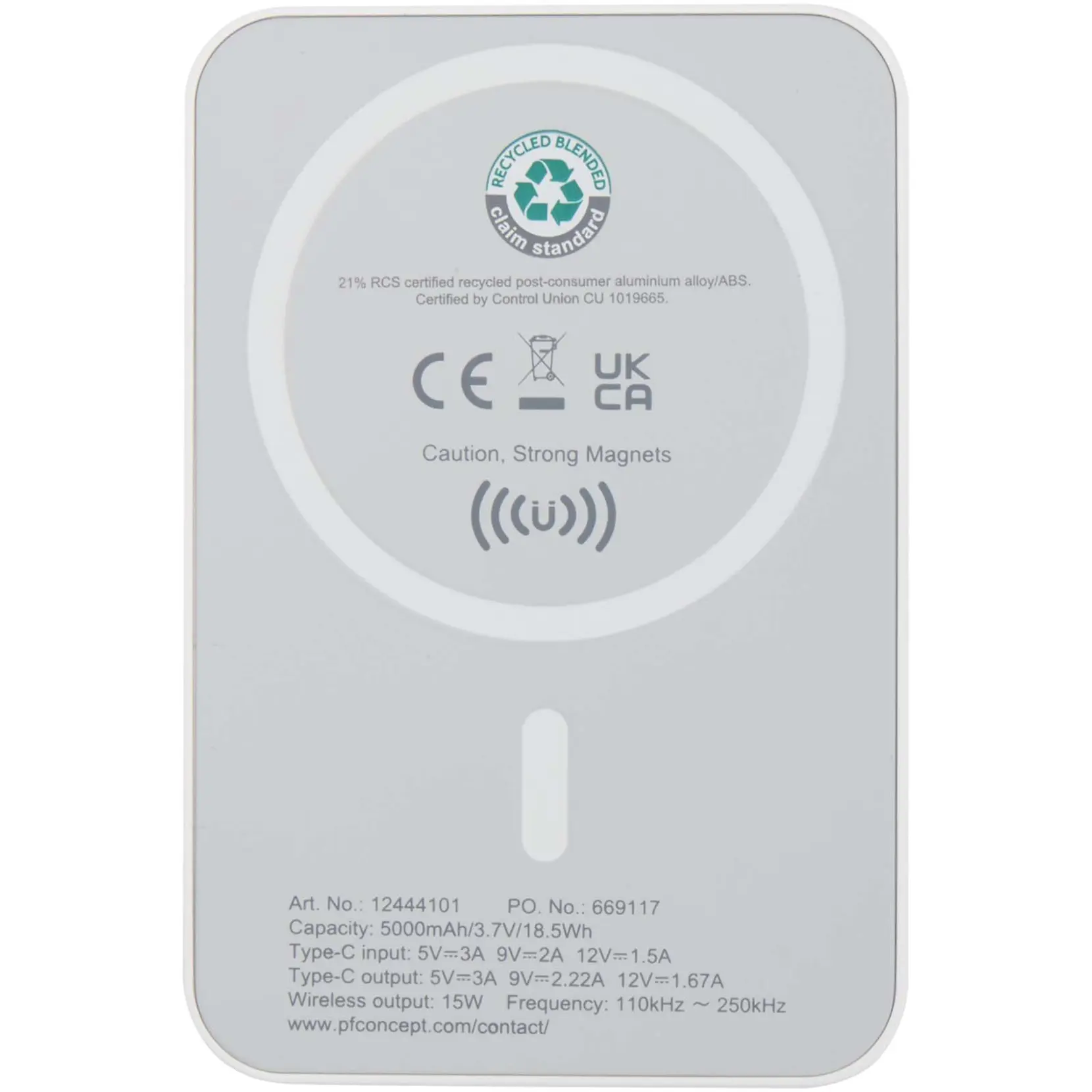 Bild på Acrab 5 000 mAh 15 W magnetisk trådlös powerbank med 20 W PD – tillverkad av återvunnen plast