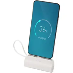 Bild på Alnair 5 000 mAh 10 W Type-C powerbank av återvunnen plast med inbyggt flipstativ och 2-i-1-kabel