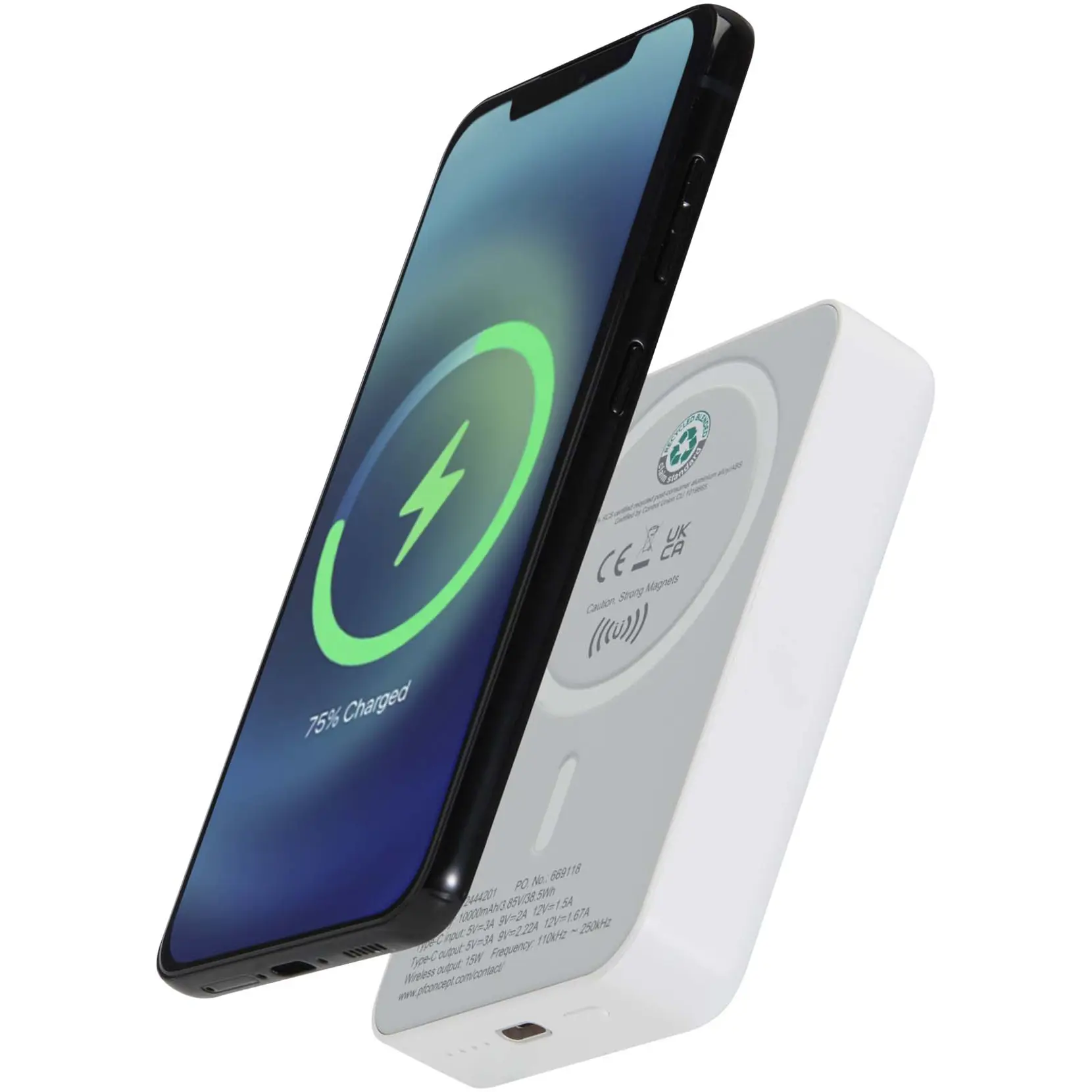 Bild på Acrab 10 000 mAh 15 W magnetisk trådlös powerbank med 20 W PD – tillverkad av återvunnen plast