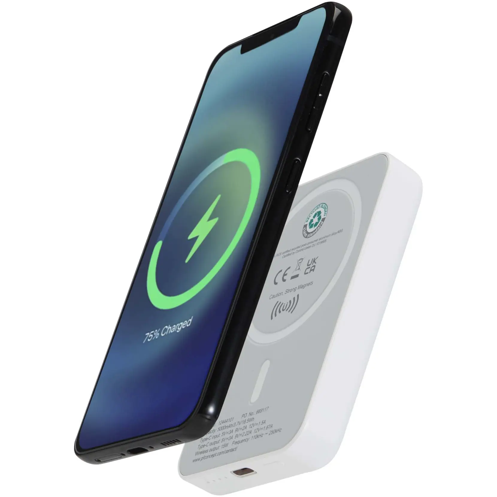 Bild på Acrab 5 000 mAh 15 W magnetisk trådlös powerbank med 20 W PD – tillverkad av återvunnen plast