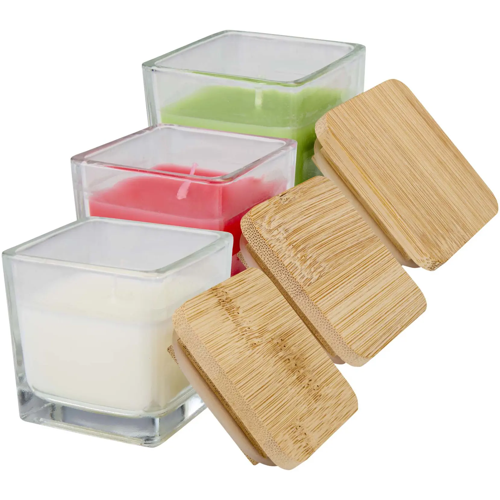 Bild på Ambra ljus i fyrkantigt glas med bambulock Bild på Ambra ljus i fyrkantigt glas med bambulock