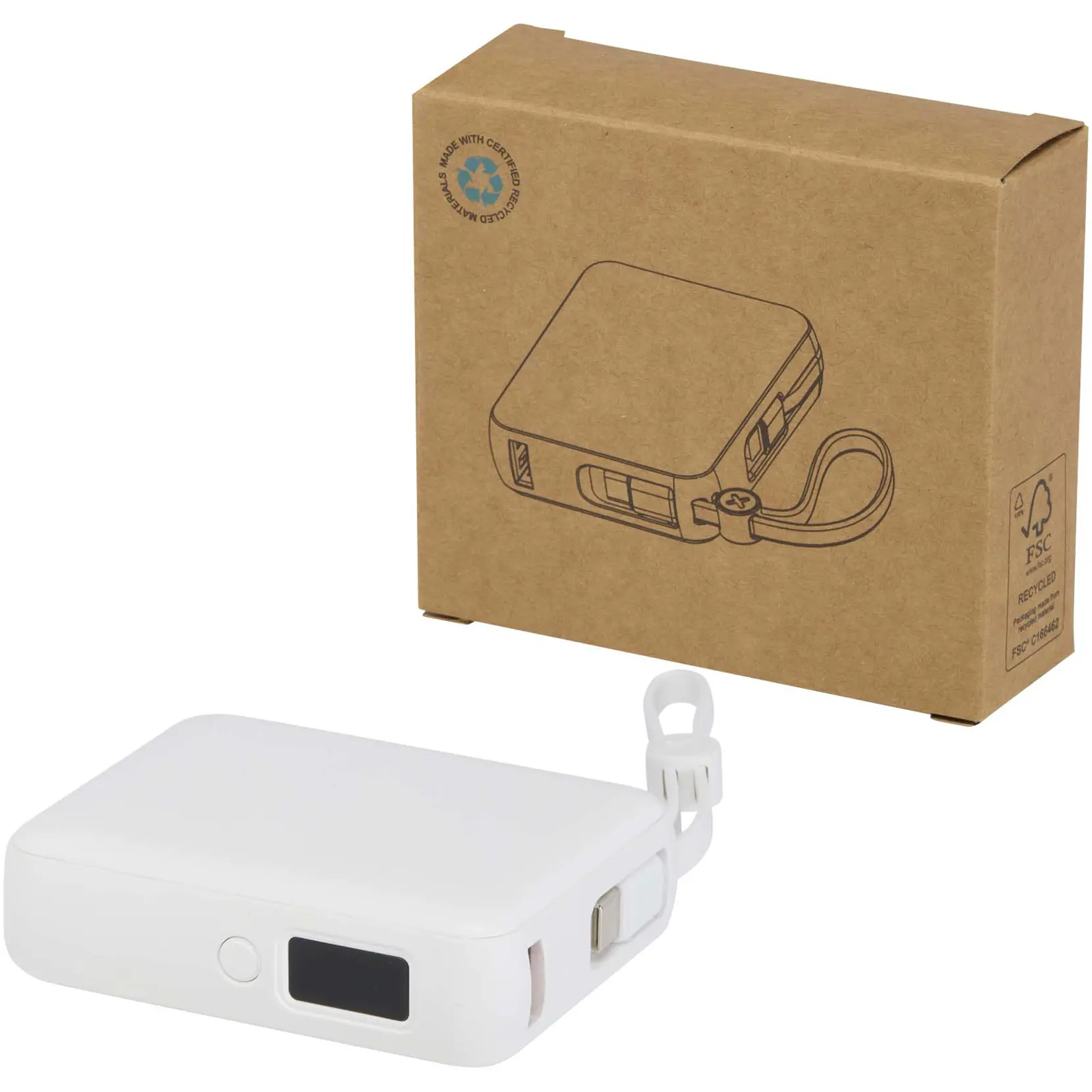 Bild på Acrux 10 000 mAh 35 W powerbank för surfplattor med inbyggd Type-C-kabel – tillverkad av återvunnen plast