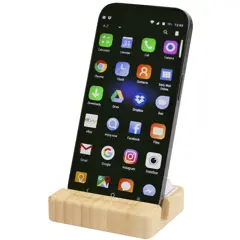 Bild på Algol telefonställ och fidget-leksak av återvunnen plast med detaljer i bambu