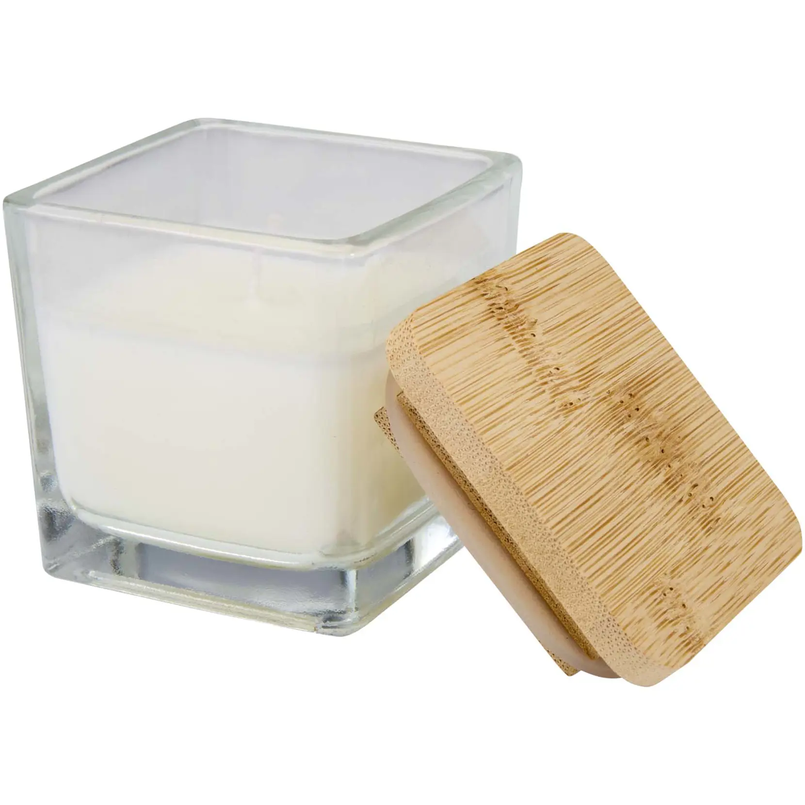 Bild på Ambra ljus i fyrkantigt glas med bambulock Bild på Ambra ljus i fyrkantigt glas med bambulock