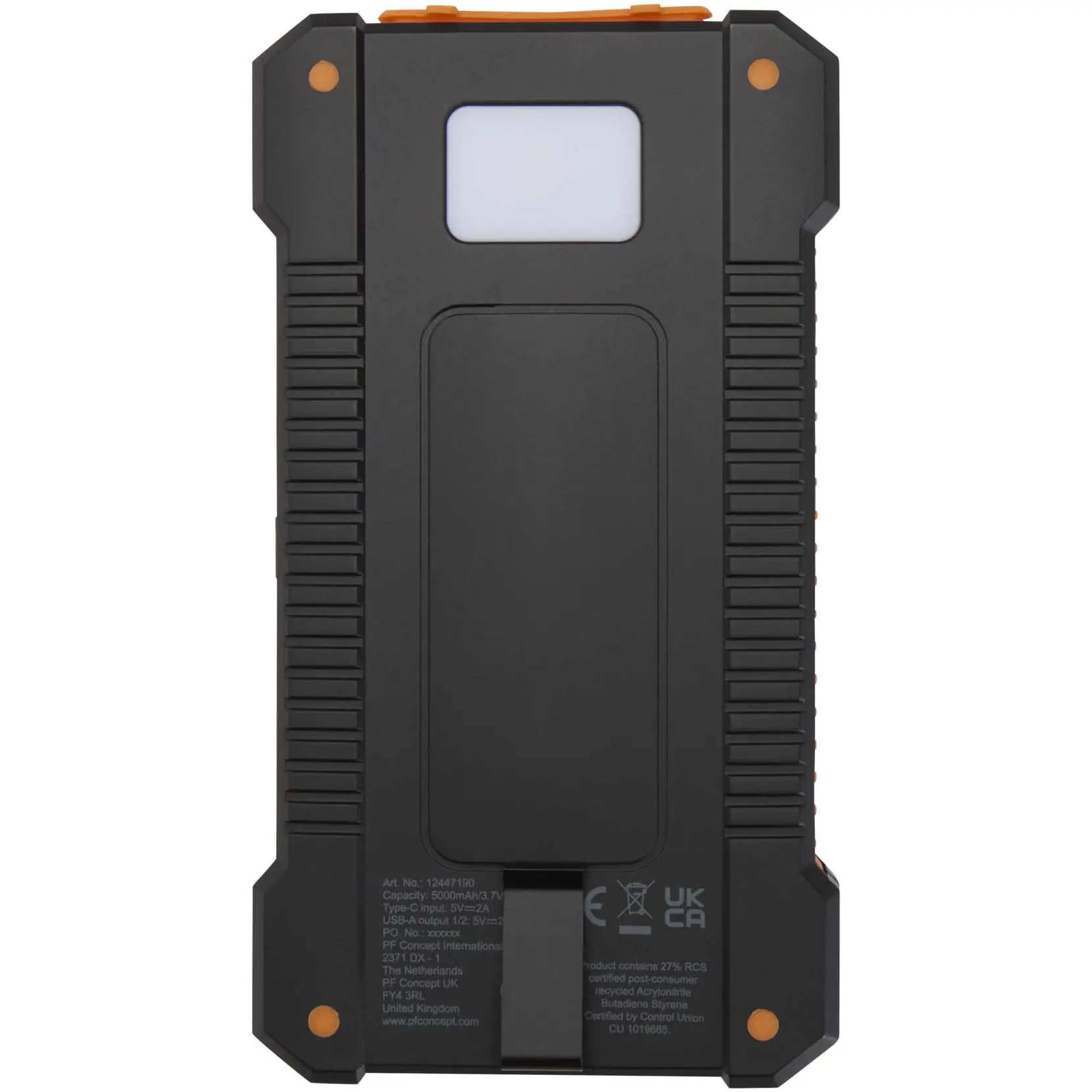 Bild på Altair 5 000 mAh 10 W robust solcellsbank av återvunnen plast med inbyggd ficklampa