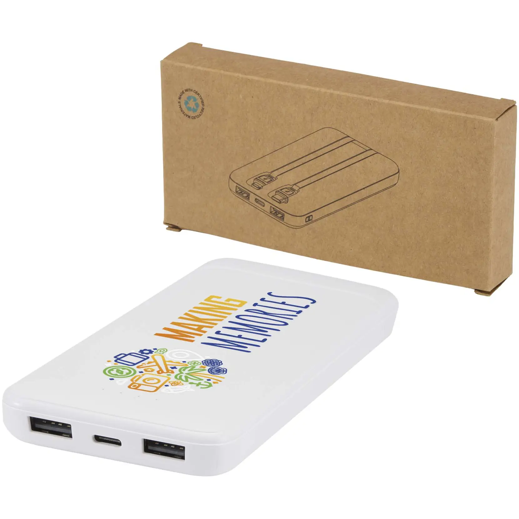 Bild på Adhil 10 000 mAh 10 W powerbank av återvunnen plast med två inbyggda kablar