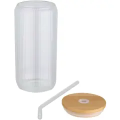 Bild på Mirage 500 ml enkelväggig mugg i borosilikatglas med lock i bambu