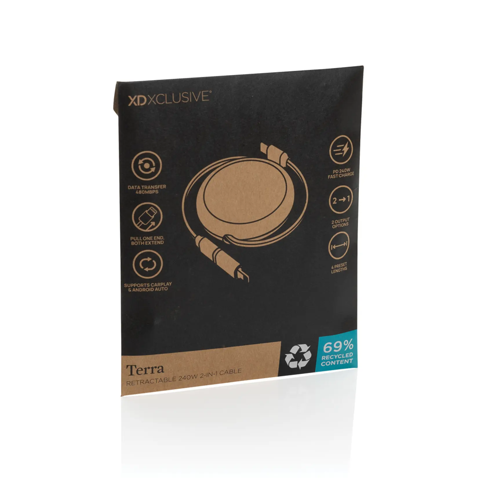 Bild på Terra RCS återvunnen aluminium 240W utdragbar 2-i-1 kabel