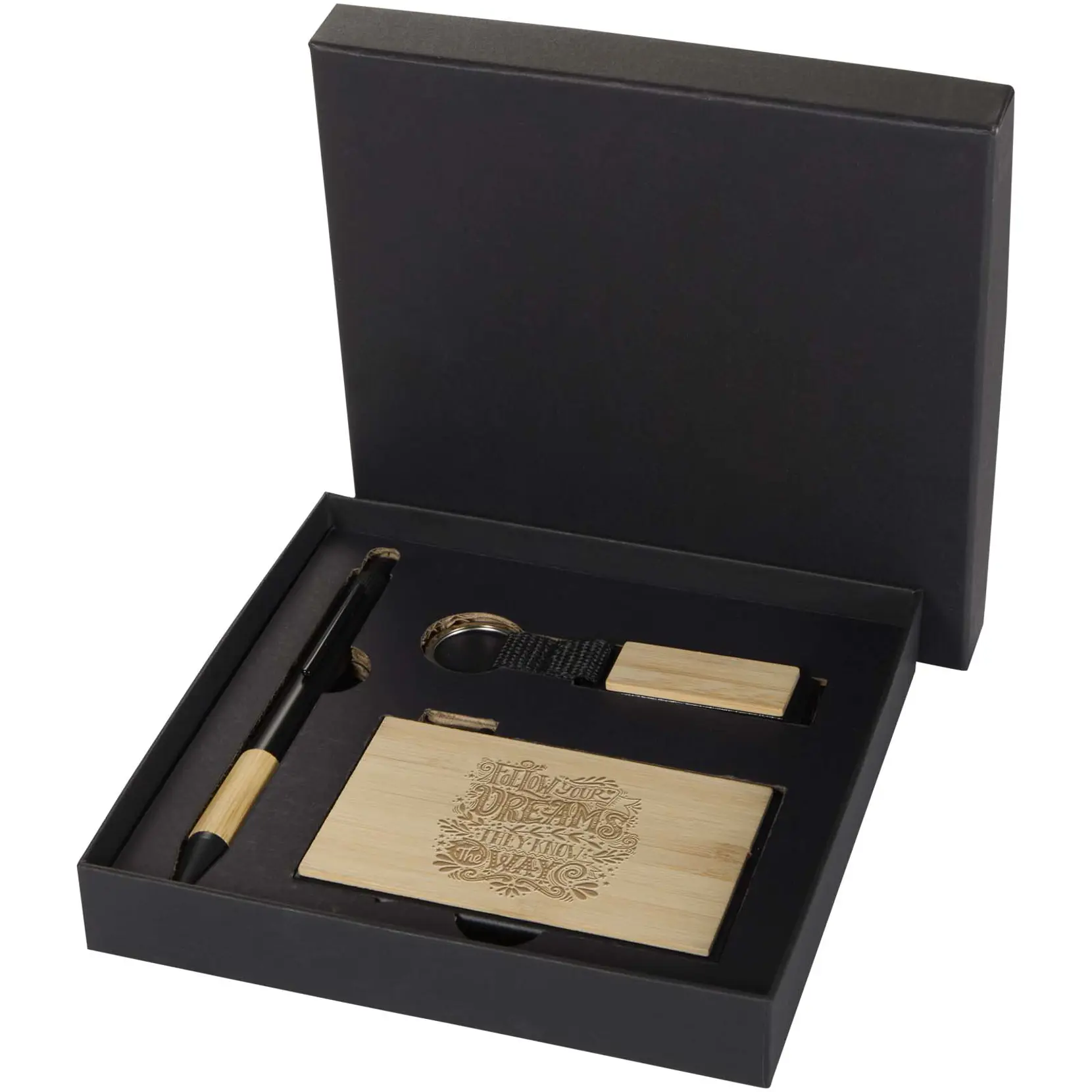 Bild på Minka gåvoset med RCS-kulspetspenna, nyckelring och RFID-korthållare i återvunnen aluminium Bild på Minka gåvoset med RCS-kulspetspenna, nyckelring och RFID-korthållare i återvunnen aluminium