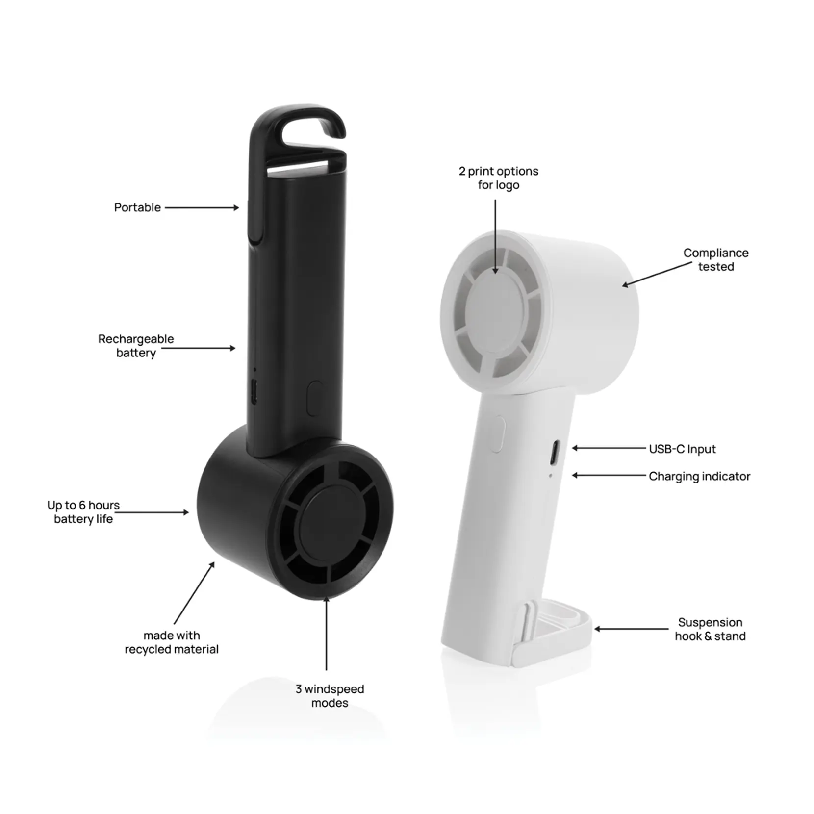 Bild på Twist uppladdningsbar bärbar fläkt i återvunnen plast Bild på Twist uppladdningsbar bärbar fläkt i återvunnen plast
