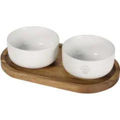 Bild på Noa set med träbricka och serveringsskålar i keramik