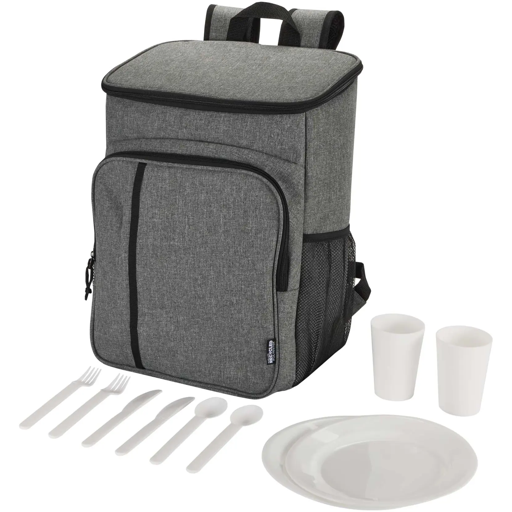 Bild på Tundra picknick kylryggsäck av återvunnen GRS med serveringsset, 20 l Bild på Tundra picknick kylryggsäck av återvunnen GRS med serveringsset, 20 l