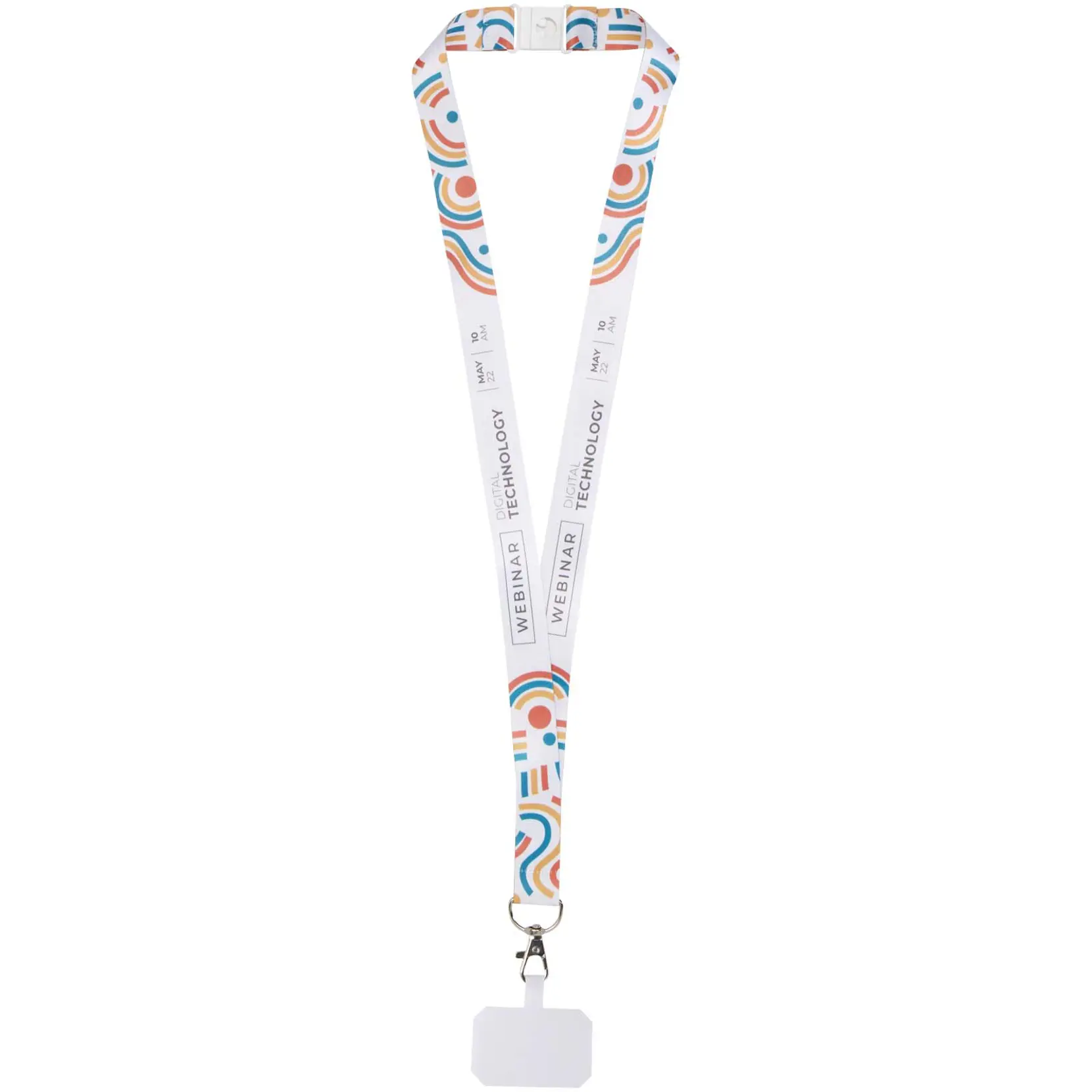 Bild på Addie logoband av RPET med sublimering, telefonhållare och säkerhetsspänne Bild på Addie logoband av RPET med sublimering, telefonhållare och säkerhetsspänne