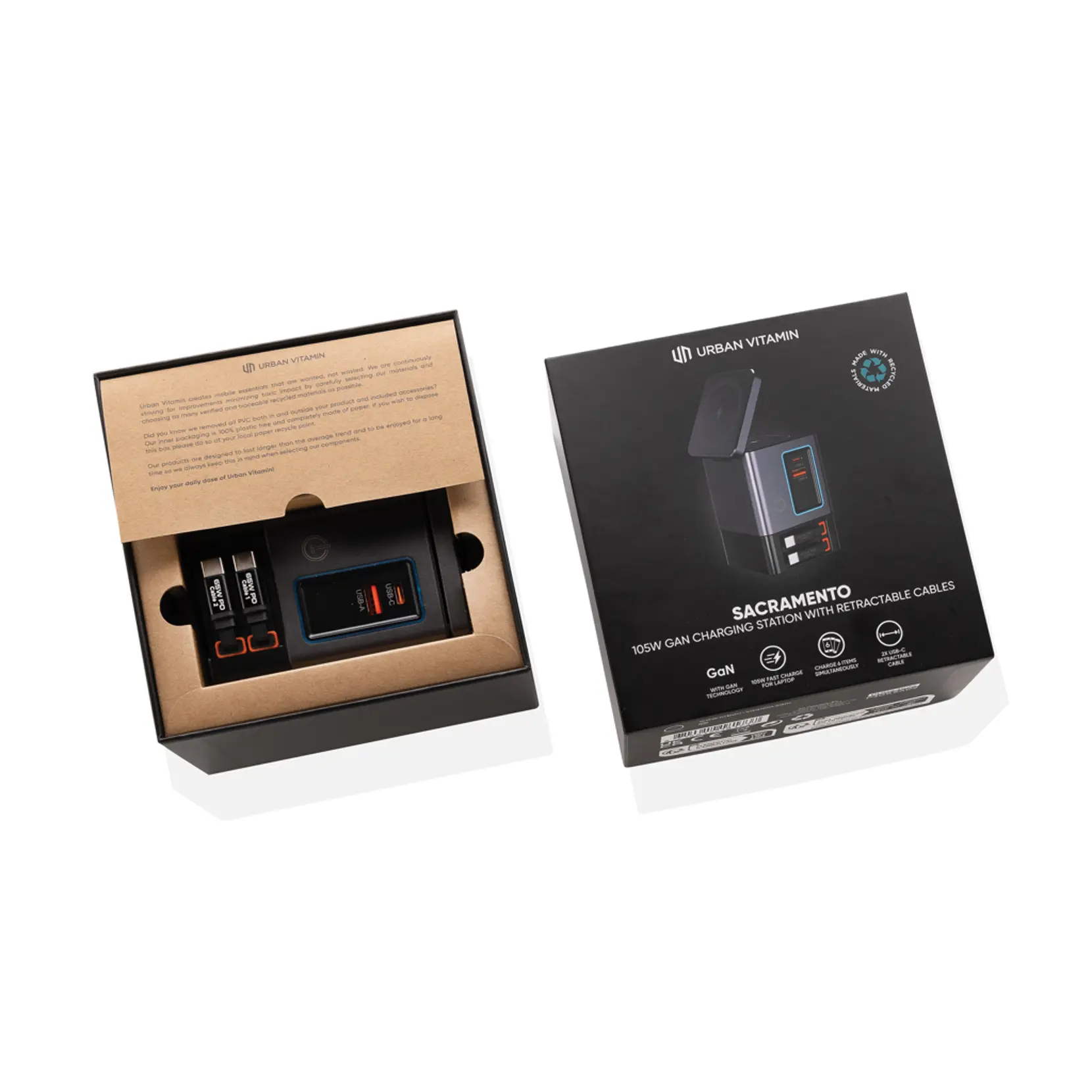 Bild på Urban Vitamin Sacramento 105WGAN laddare med utdragbara kabl