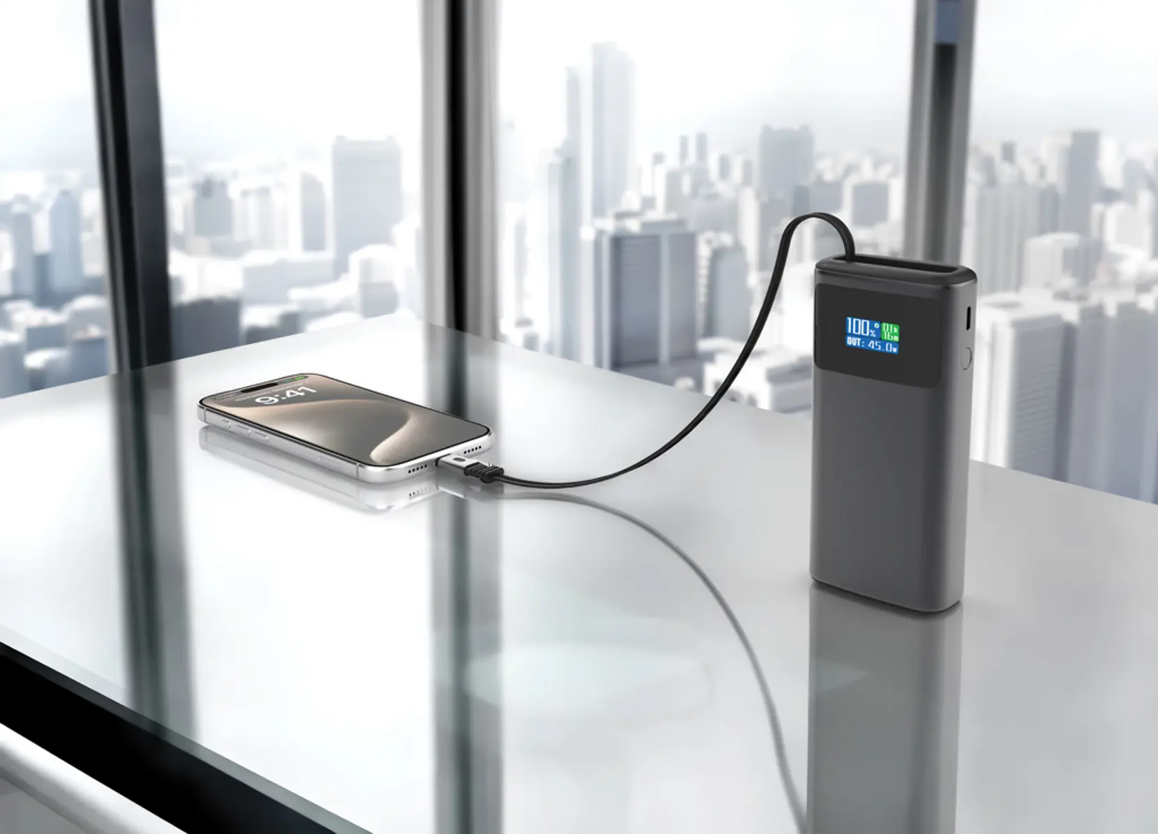 Bild på Quantom RCS ultrasnabb PD45W 10.000mAh powerbank med display