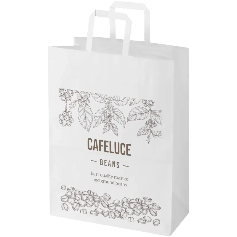 Kraft papperspåse 80–90 g/m2 med platta handtag – 32 x 17 x 39 cm