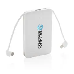 Bild på 5.000 mAh powerbank i fickformat med integrerade kablar