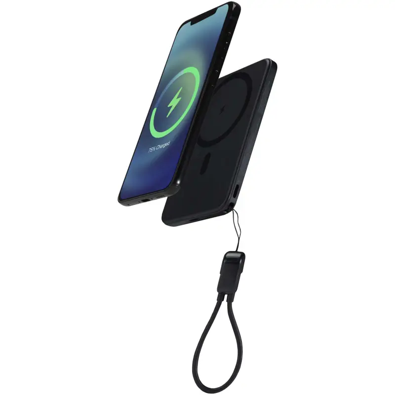 Bild på SMART 5000 mAh magnetisk powerbank av återvunnen plast med nyckelband
