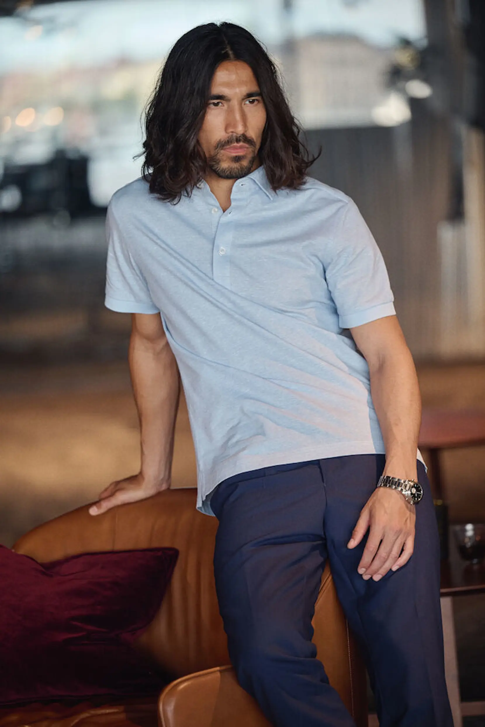 Bild på Indigo Bow 133 S/S Knitted Polo Tailored Fit M Bild på Indigo Bow 133 S/S Knitted Polo Tailored Fit M