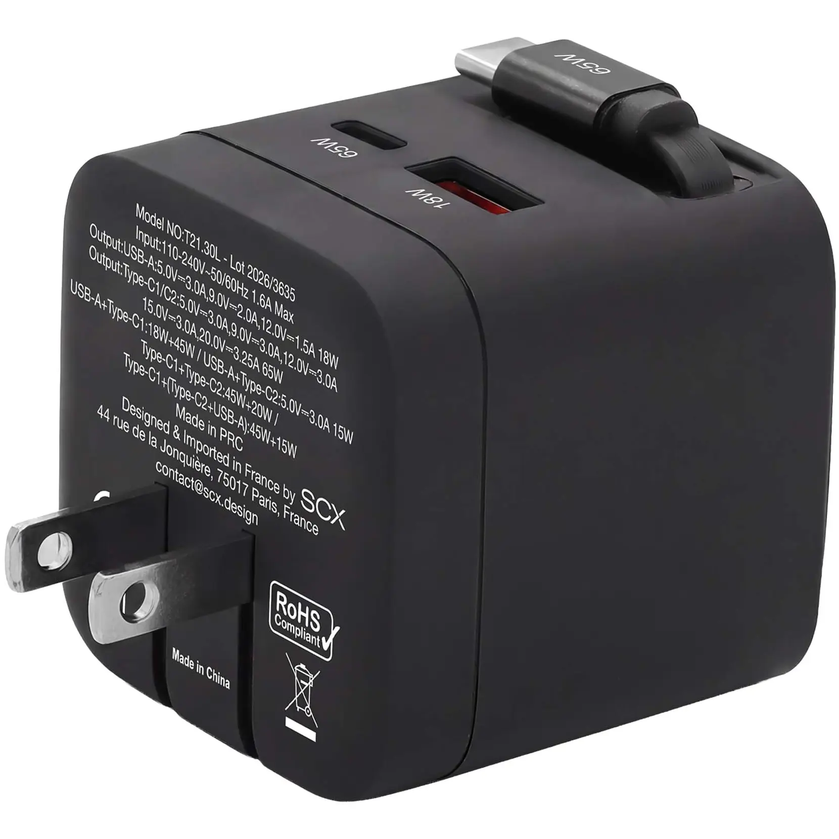 Bild på SCX.design T21 65 W reseadapter