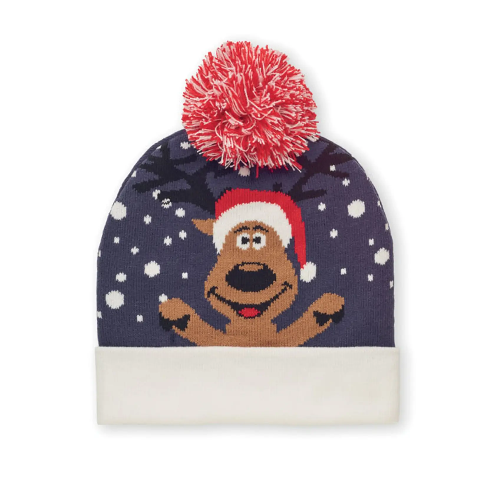 Bild på Stickad mössa med julmotiv Bild på Stickad mössa med julmotiv