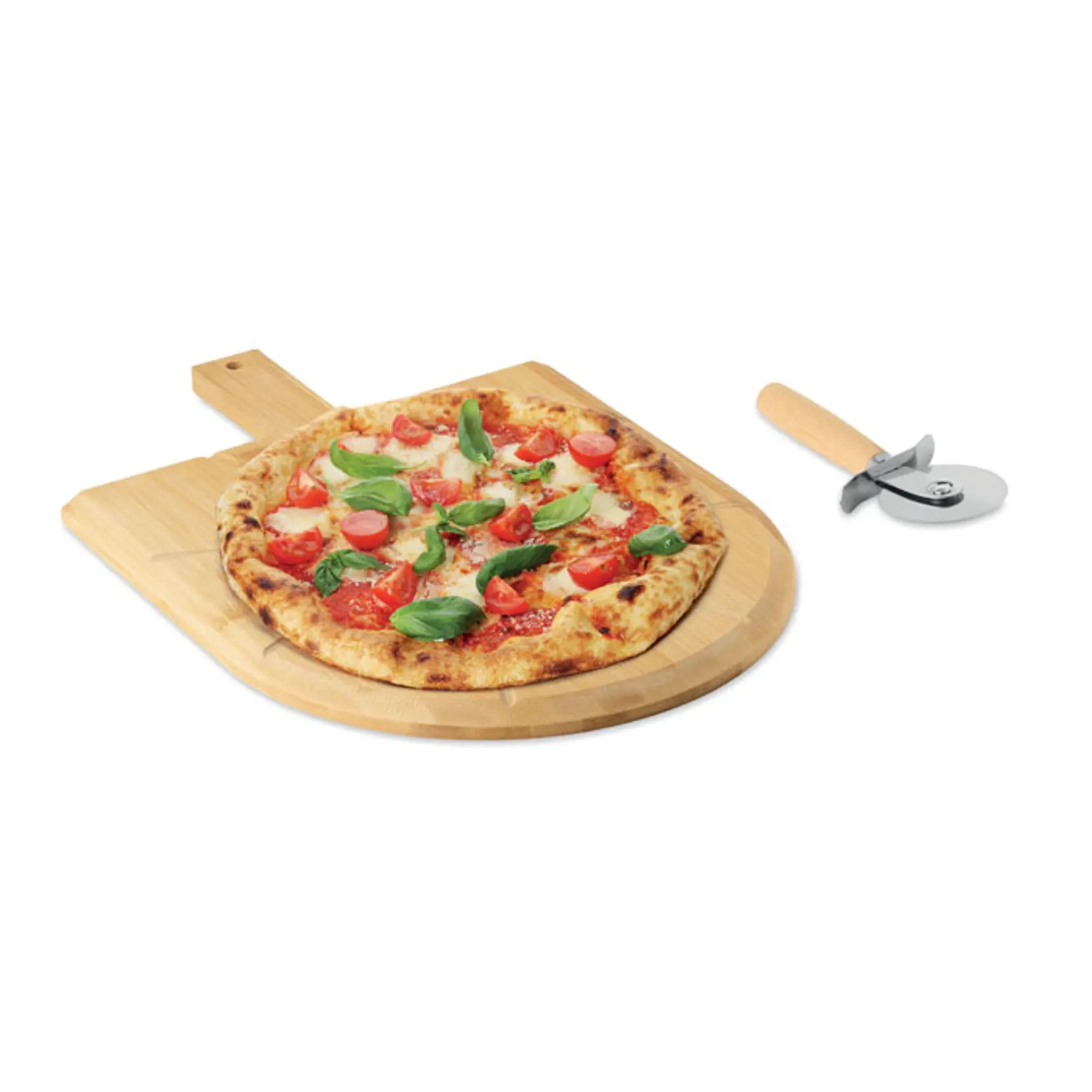 Bild på Pizzabräda och skärare i bambu Bild på Pizzabräda och skärare i bambu