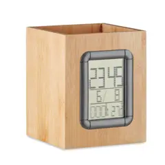 Bild på Pennhållare bambu LCD klocka