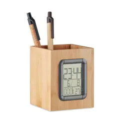 Bild på Pennhållare bambu LCD klocka
