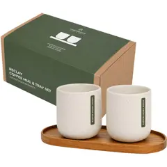 Bild på Originalhome Set med oval träbricka och keramikmuggar 150 ml